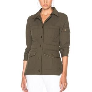 Veronica Beard Army Green Camp Jacket Cotton Utility Military Gold Buttons